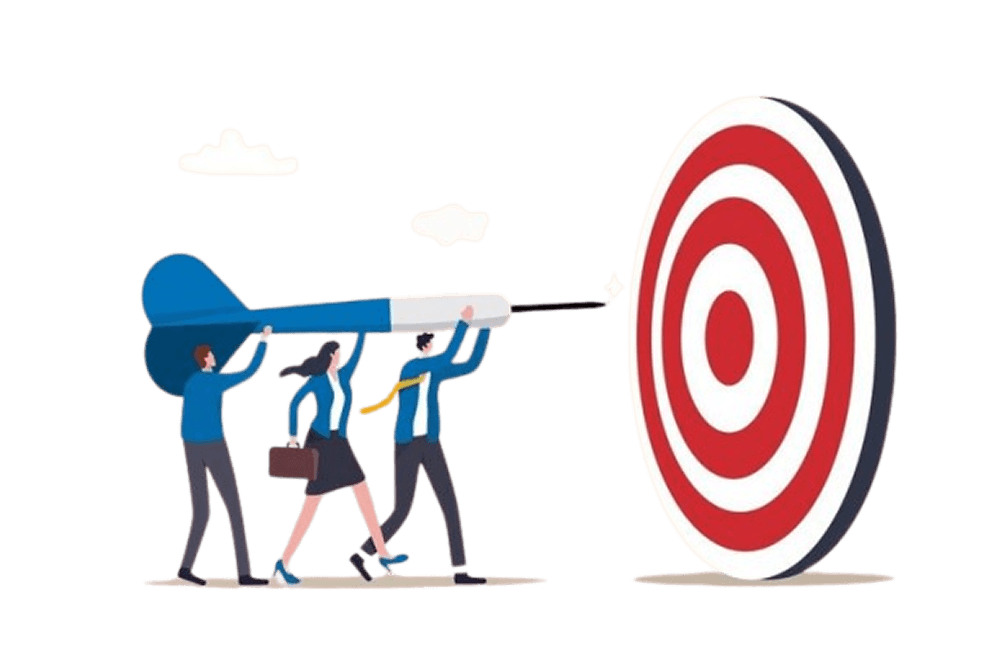 Team working towards mission with target